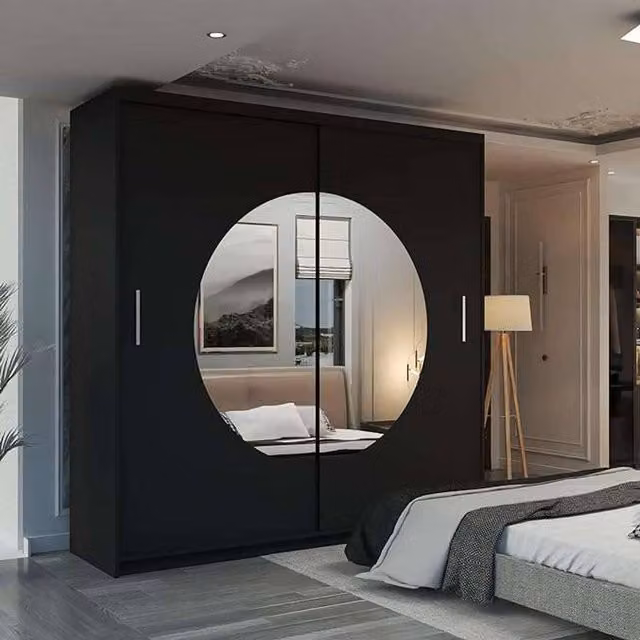 MN Furniture Milos Modern Black Sliding Wardrobe with Mirror and Integrated LED Lighting W: 203 cm, H: 217 cm – 1