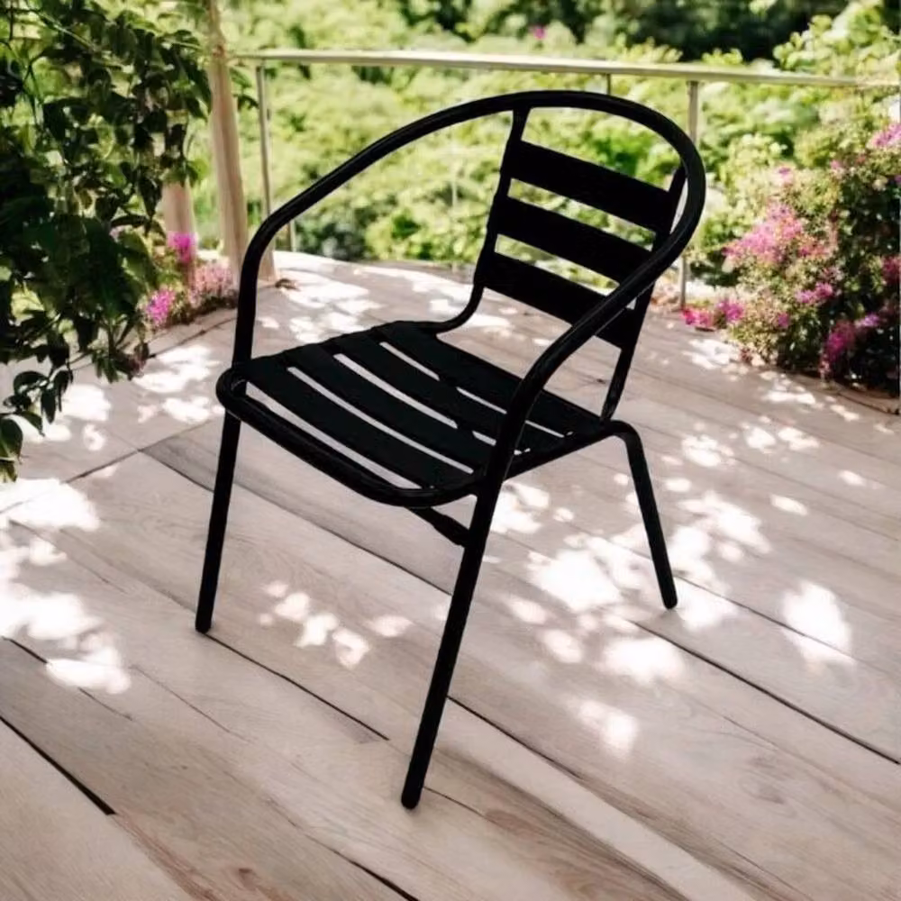 NESTLUNE Set of 4 Black Matt Powder Coated Steel Stackable Garden and Patio Chairs – 5