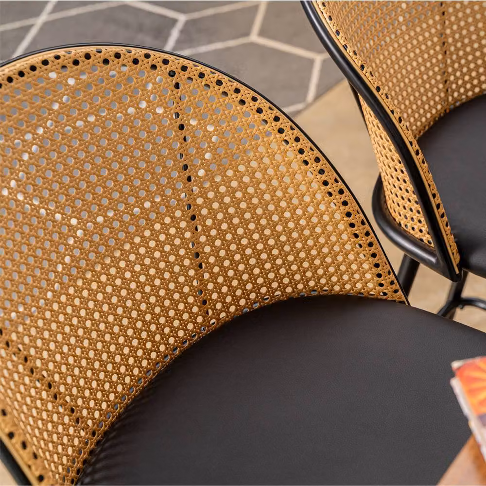 FURNITURE ONE Set of 2 Modern Black Swivel Bar Stools with Rattan and Metal Design – 2