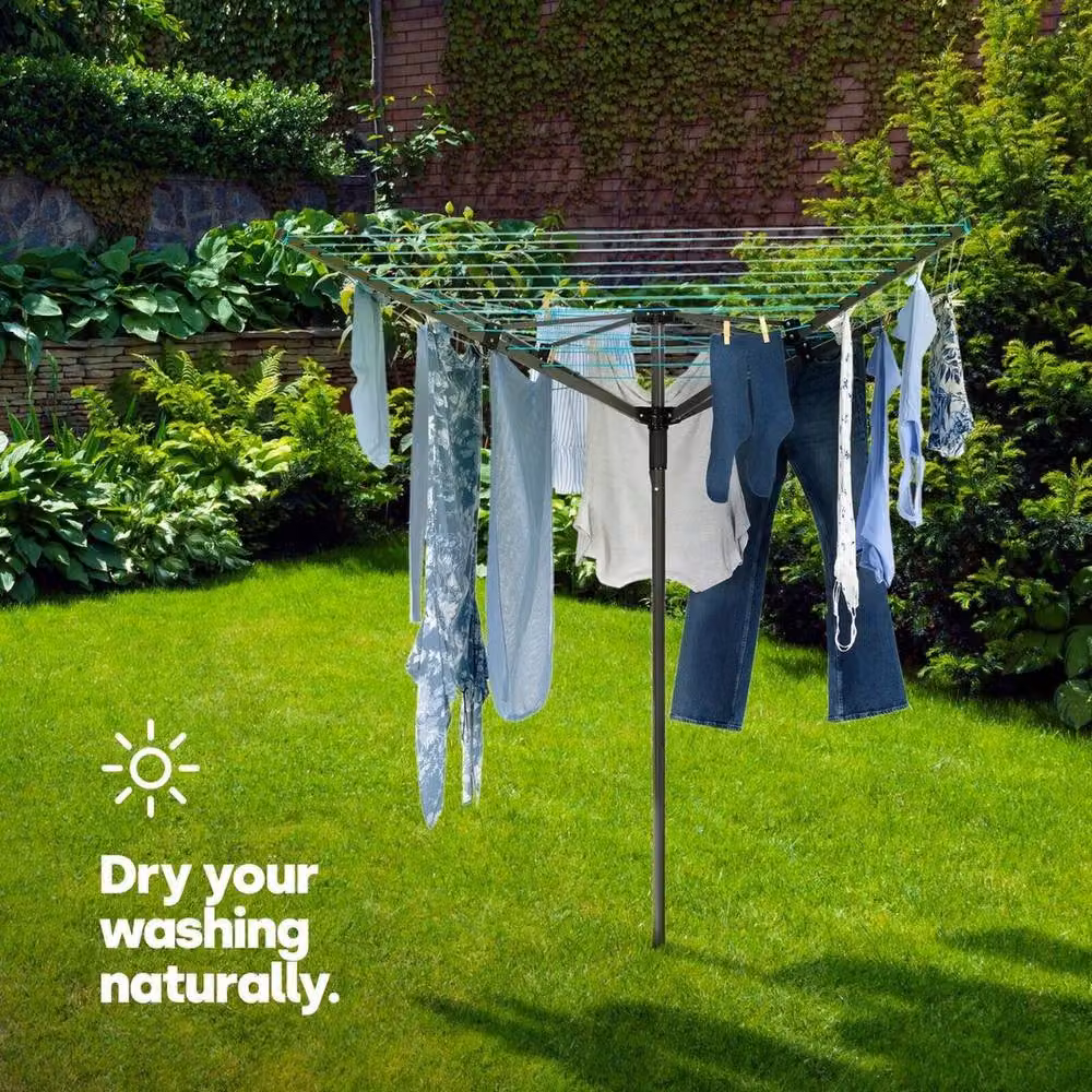 FLAVORA 4 Arm Rotary Outdoor Clothes Airer in Metallic Silver – 5