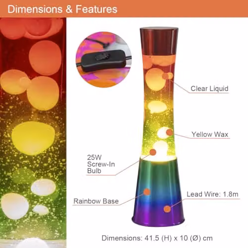 Global Gizmos Rainbow Lava Lamp with Multicolour Base and Retro Cylinder Design, Height: 40.64 cm – 4