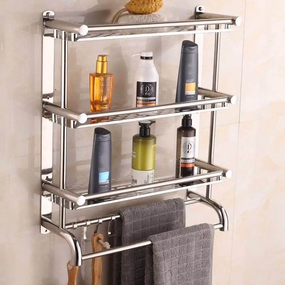 KORVIXA 3 Tier Stainless Steel Wall Mounted Towel Rail in Silver W: 60 cm, D: 45 cm – 2