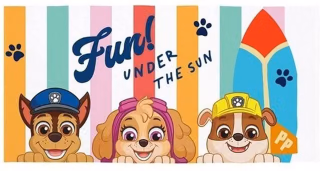 Paw Patrol Fun Under The Sun Surfboard Beach Towel, Multicolour Cotton Childrens Towel, W: 140 cm, H: 70 cm
