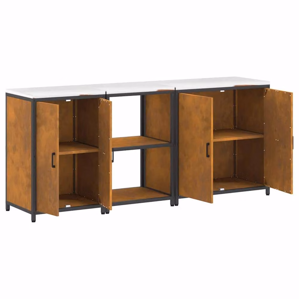 Berkfield Home Modern 3-Piece Metal Kitchen Storage Set with Hinged Doors and Shelves in Brown – 4