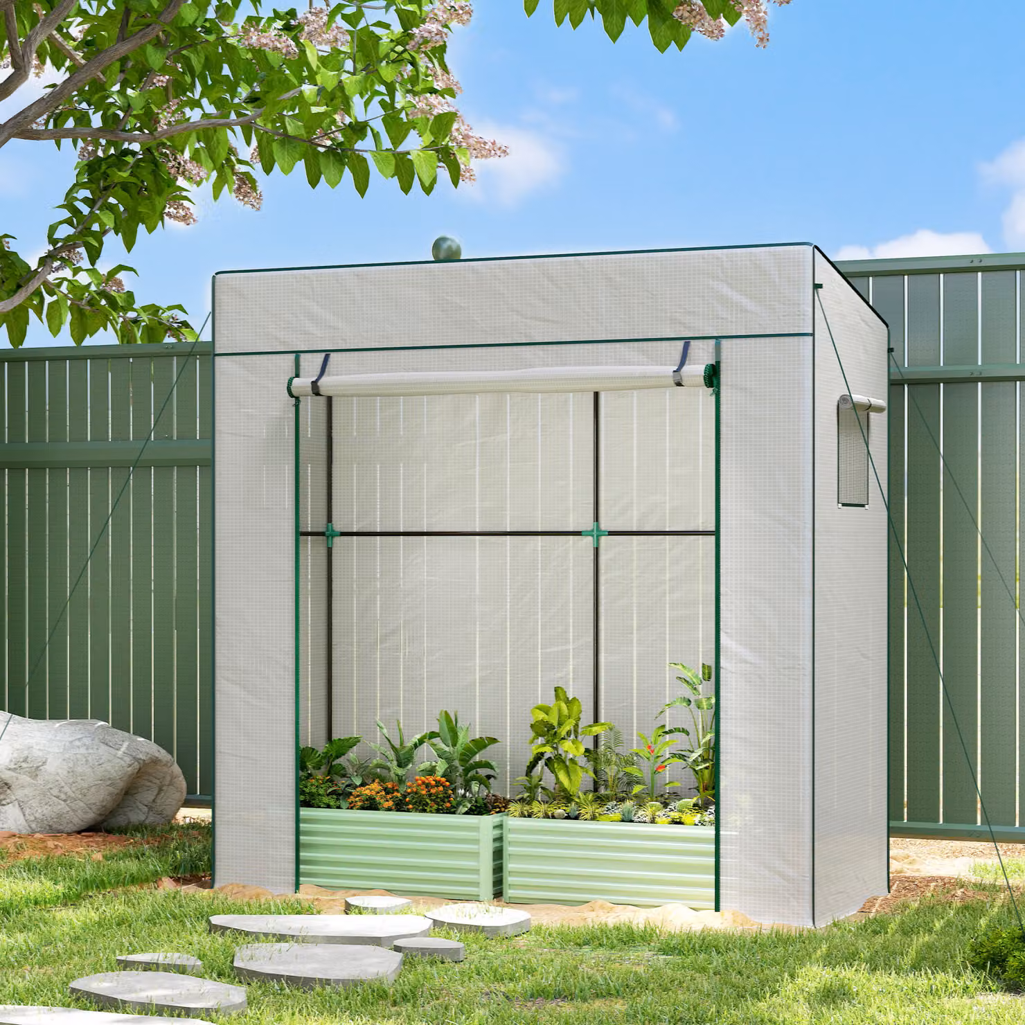 Outsunny White PE Walk-in Outdoor Greenhouse with Roller Windows for Vegetable and Ornamental Gardens – 2