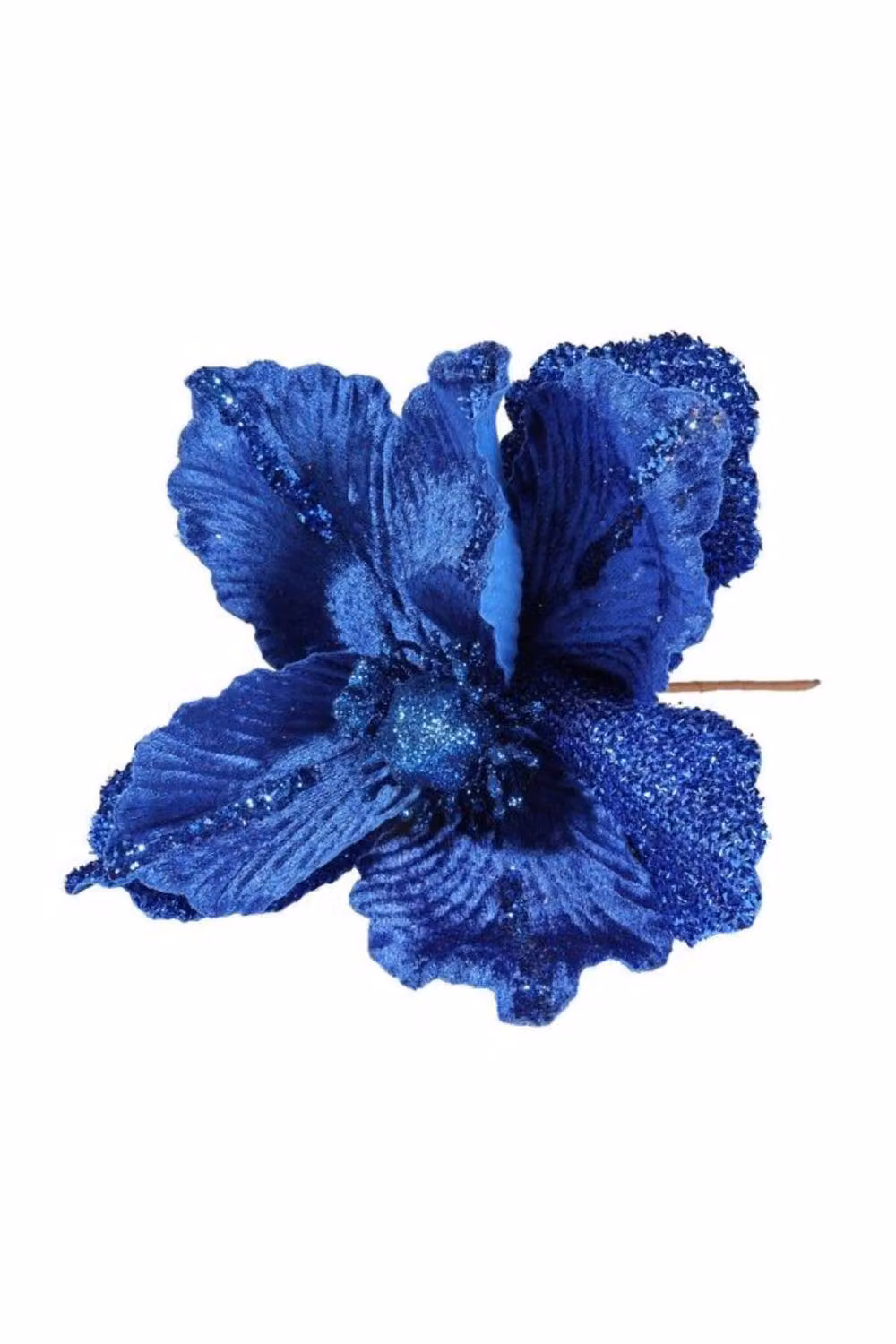 KDMD Royal Blue Velvet Magnolia with Glitter Leaf, 3 Pack, Diameter: 26 cm – 2