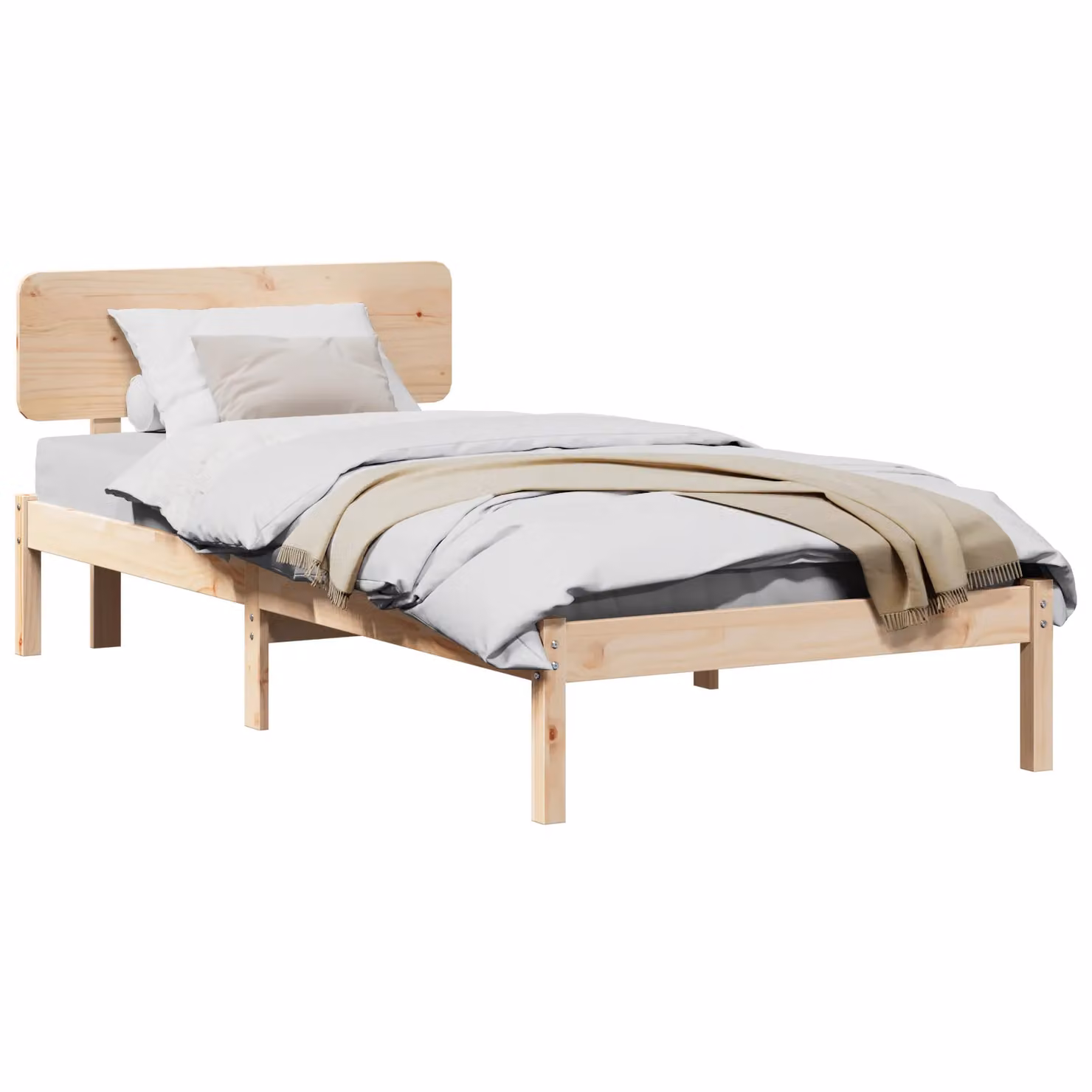 Berkfield Home Solid Pine Wood Bed Frame with Headboard, Beige, W: 90 cm, D: 200 cm – 2