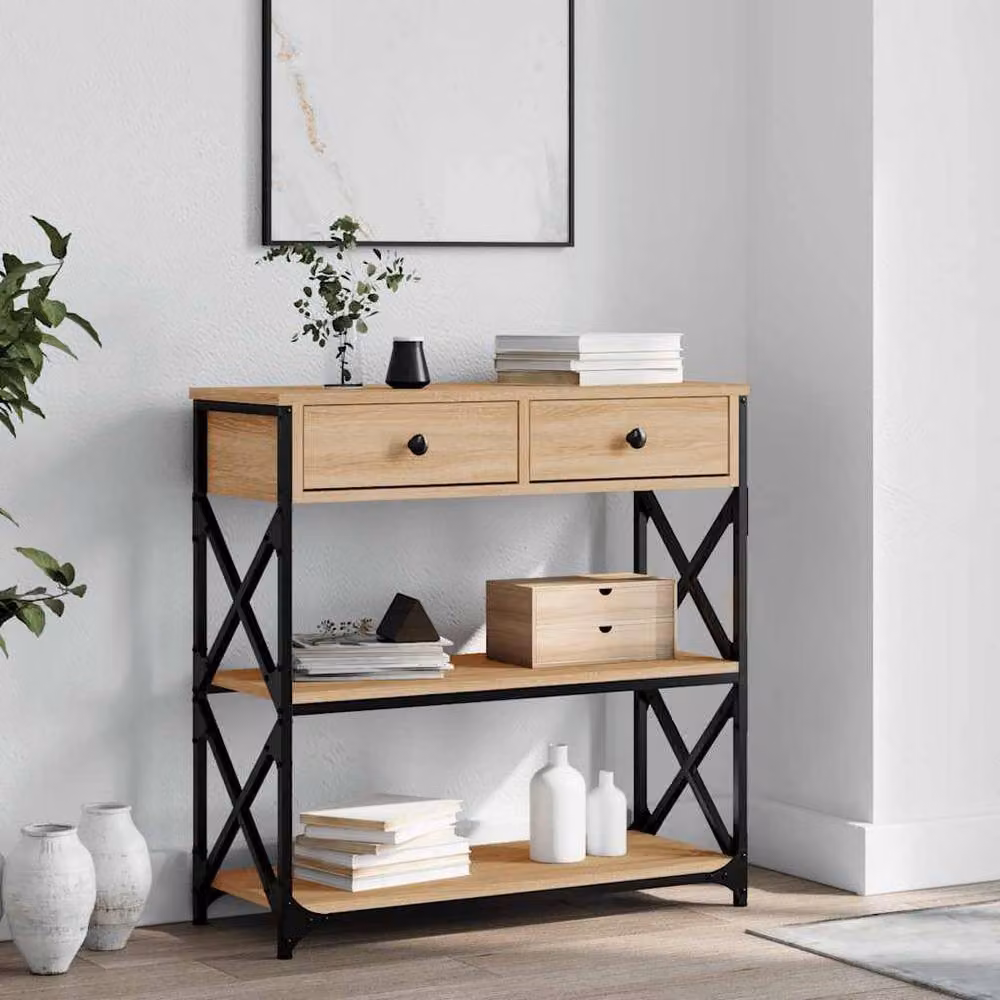 Berkfield Home Decorative Console Table in Sonoma Oak and Light Brown, W/D/H: 75 x 28 x 75 cm – 2