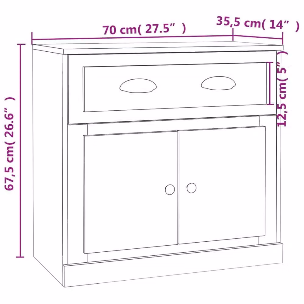 Berkfield Home Modern White Matt Sideboard, W/D/H: 70 x 35.5 x 67.5 cm – 2