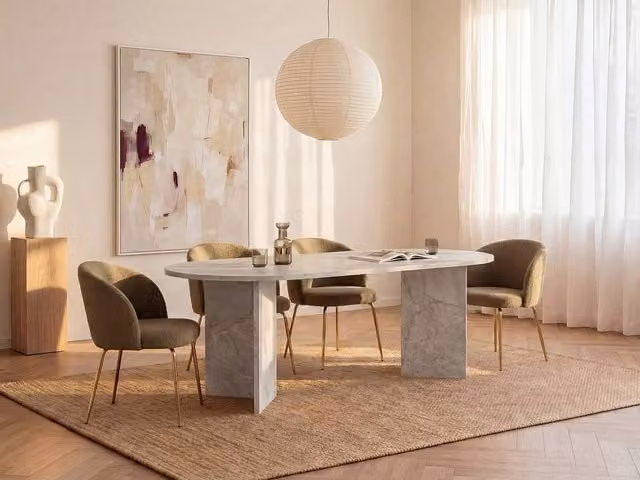 Vente-unique TOPANIA Rectangular Dining Table for 8 People in White Marble Effect, W: 240 cm, D: 90 cm, H: 75 cm
