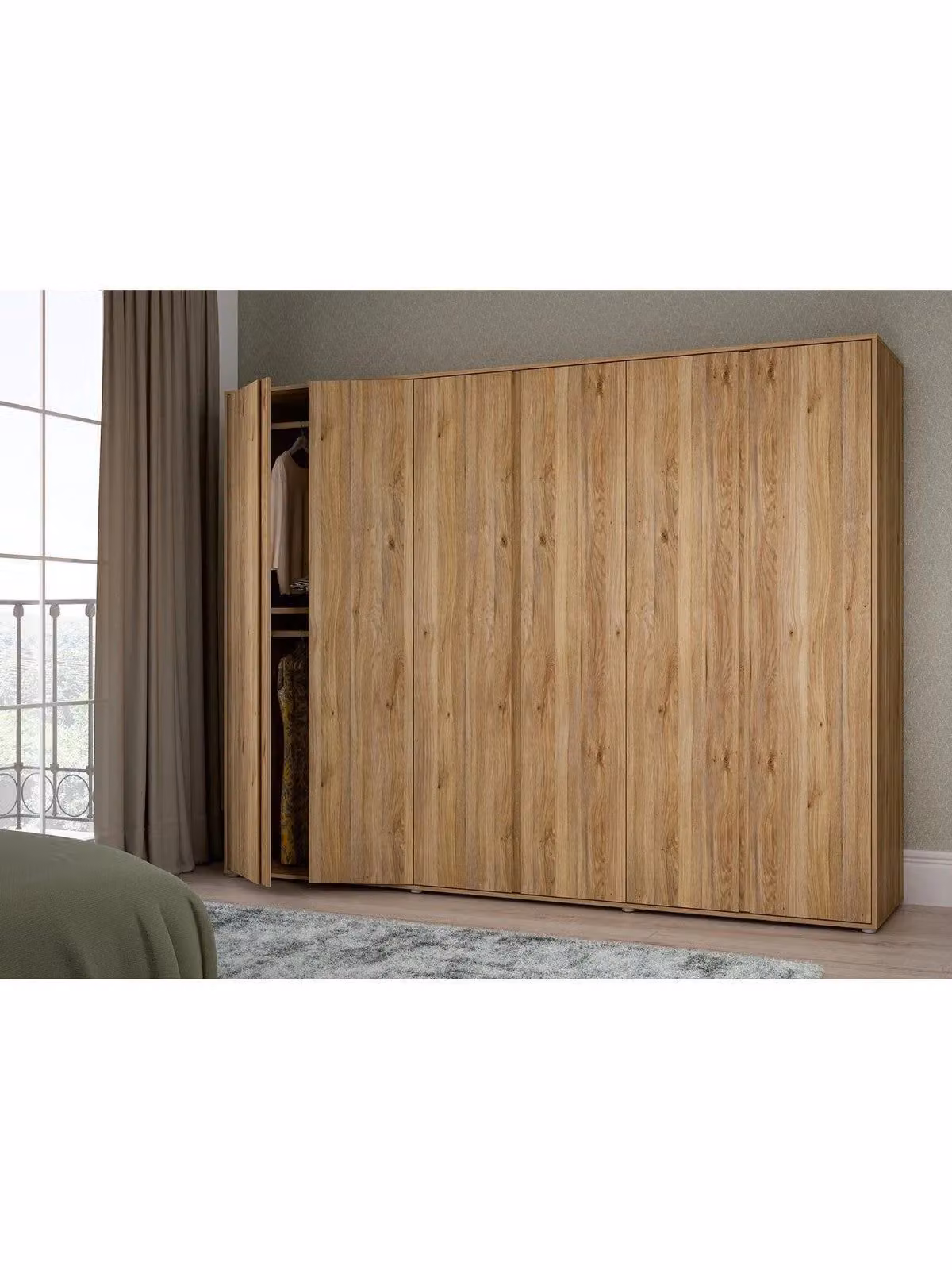 Very Home Brown 6 Door Wardrobe with Mirror and Internal Shelving W: 251.9 cm, D: 60.2 cm, H: 193.7 cm