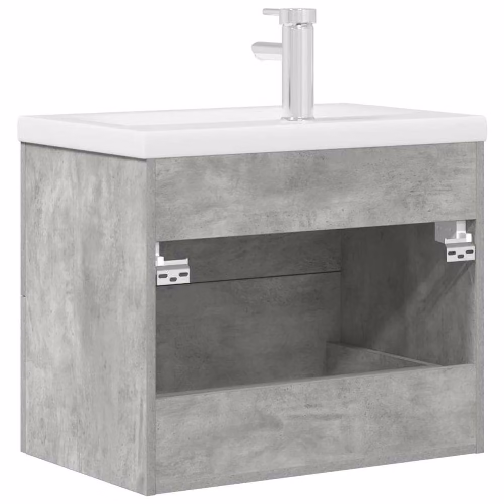 Berkfield Home 2 Piece Modern Wall Mounted Bathroom Vanity Unit Set in Grey and White MDF, W/D/H: 60 x 38.5 x 48 cm – 2