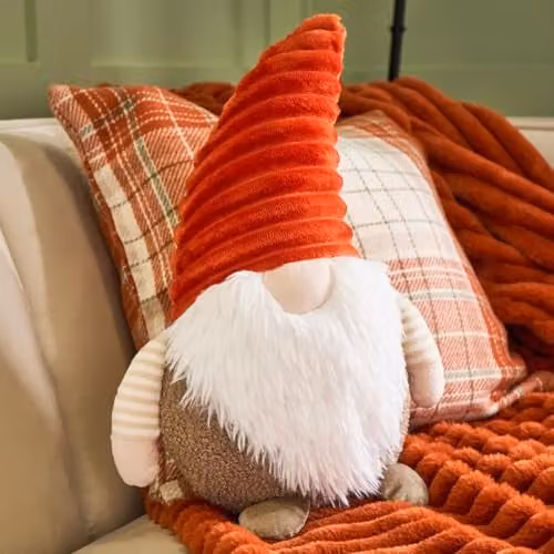OHS Gonk Shaped Plush Scatter Cushion, Rust and Beige, Diameter: 25 cm