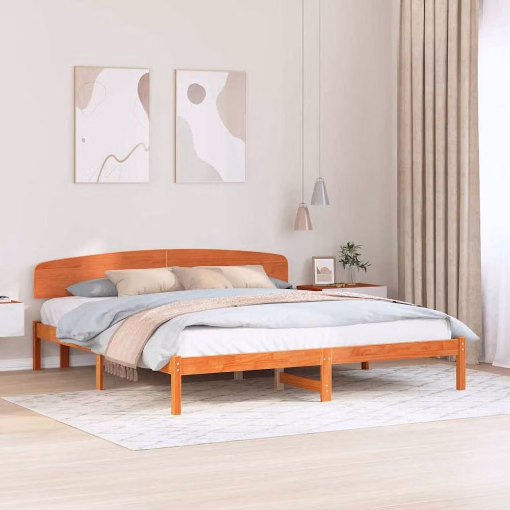 Berkfield Home Solid Wood Pine Bed Frame with Headboard, Wax Brown, W/D/H: 180 x 200 x 74 cm – 2