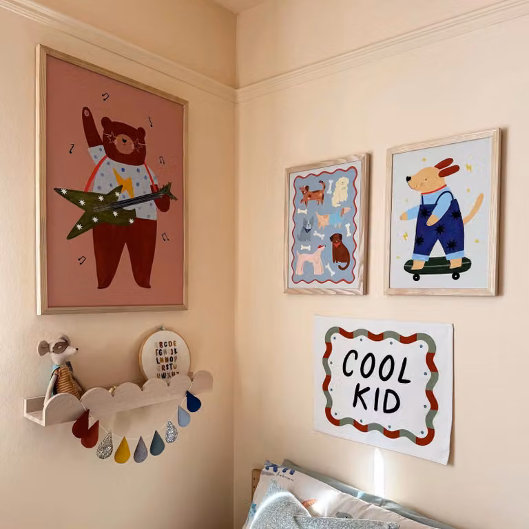 Kid of the Village Rock 'N' Roll Bear Multicolour Fine Art Paper Print, W: 29.7 cm, H: 42 cm