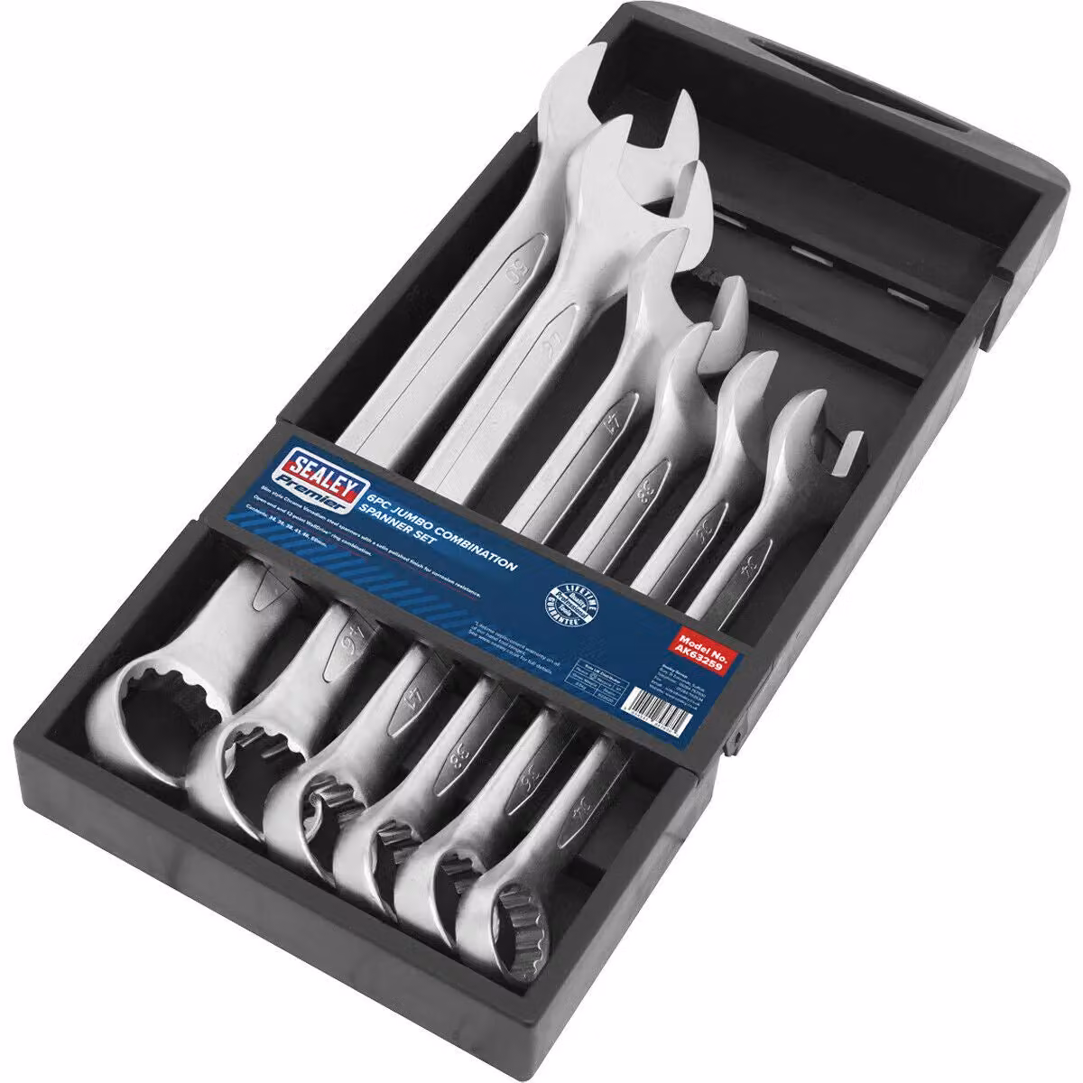 Loops 6-Piece Extra Large Combination Spanner Set, 34mm to 50mm, 12-Point WallDrive, Chrome Vanadium Steel, Silver and Multicolour – 3