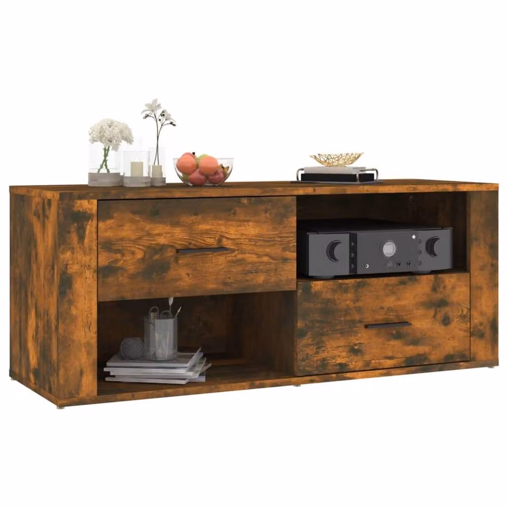 Berkfield Home Smoked Oak TV Cabinet in Brown, W/D/H: 100 x 35 x 40 cm – 3