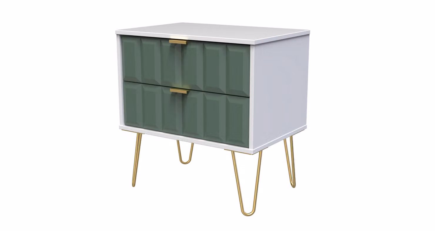 Ready Assembled 2 U Metro 2 Drawer Side Table in Green and Gold – 2