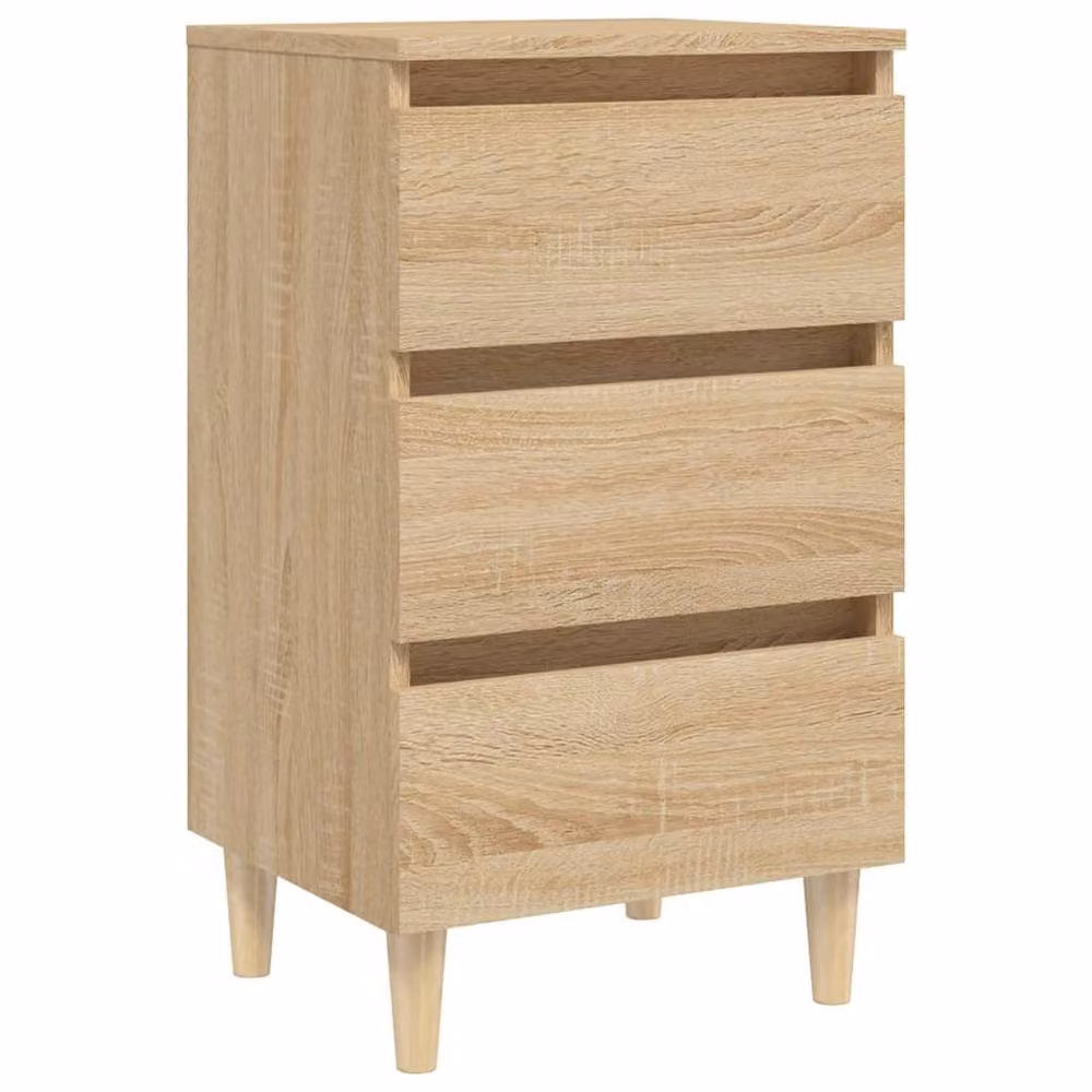 Berkfield Home Sturdy Bed Cabinet in Sonoma Oak and Light Tan with Solid Wood Legs, W/D/H: 40 x 35 x 69 cm – 2