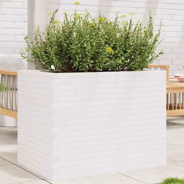 Berkfield Home White Solid Wood Pine Garden Planter Tub W: 90 cm, D: 60 cm, H: 68.5 cm