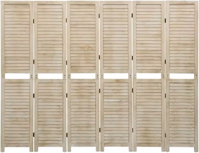 Berkfield Home 6-Panel Solid Wood Paulownia Room Divider in Light Beige, H 210 cm x W 165 cm