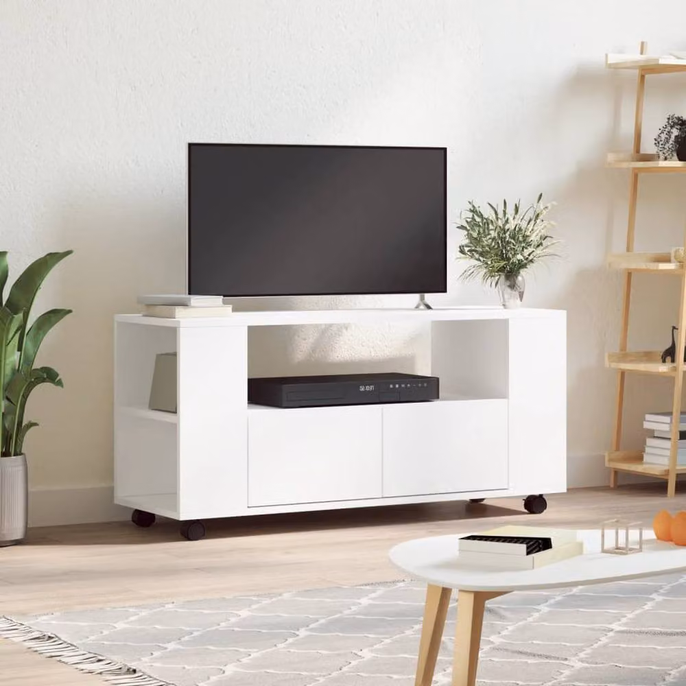 Berkfield Home White TV Cabinet in Engineered Wood, W: 102 cm, D: 34.5 cm, H: 43 cm – 2