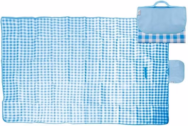 VFM e-Store Blue Oxford Waterproof Gingham Picnic Blanket with Carry Handle – 1