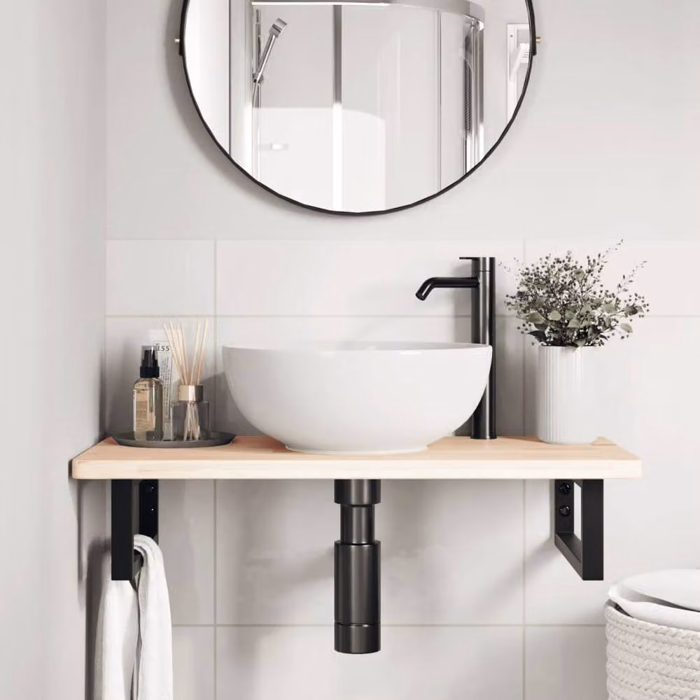 Berkfield Home Wall Mounted Basin Shelf in Natural Oak and Steel – 2