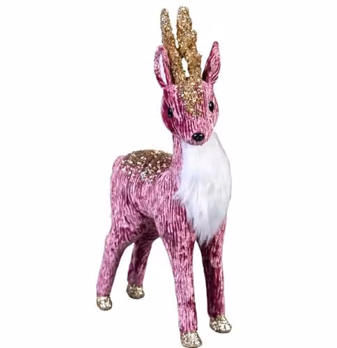 SHATCHI Reindeer Figure Christmas Tabletop Centrepiece in Gold, White and Pink, Height: 35 cm