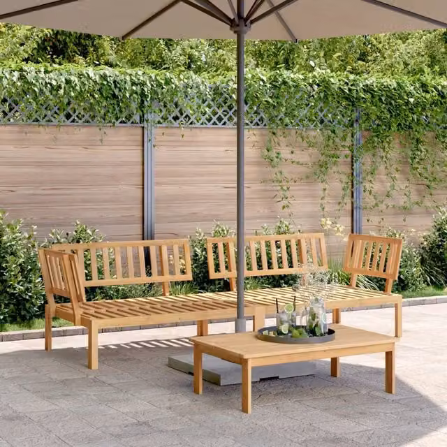Berkfield Home Garden L-Shape Corner Sofa Set, 2-Piece Solid Acacia Wood Pallet Sofas in Brown