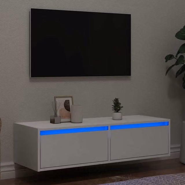 Berkfield Home Modern White TV Cabinet with LED Lights W/D/H: 100 x 35.5 x 25 cm – 1