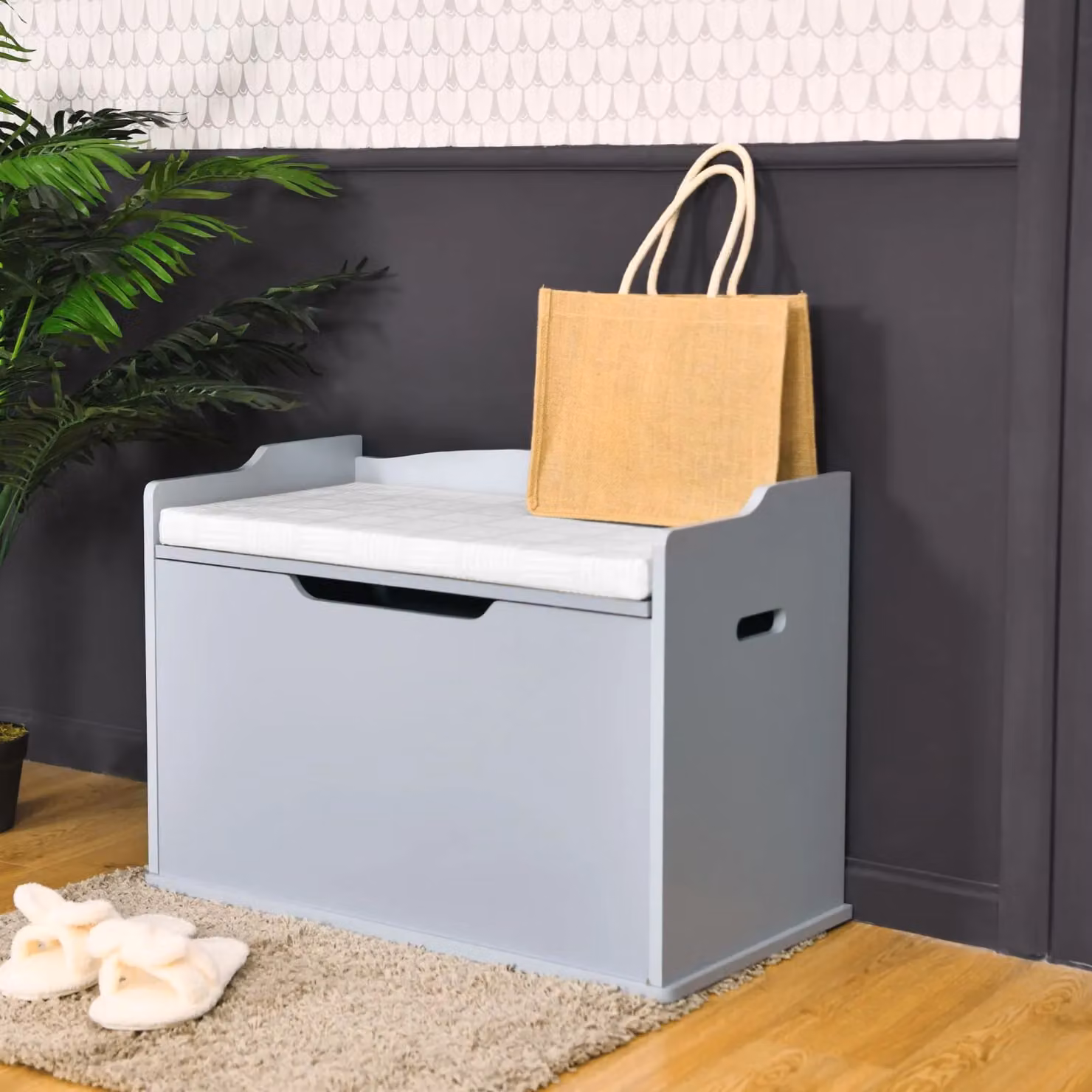 Costway Wooden Toy Box and Lift-Top Storage Chest with Seating Bench in Grey – 2
