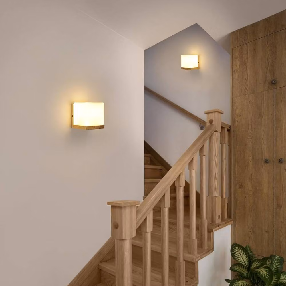 Goeco Vintage Square E27 Wood and Glass Interior Wall Lamp in White – 2