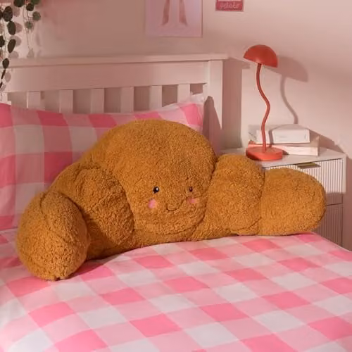 OHS Claude the Croissant Cuddle Cushion Novelty Reading Pillow in Brown, W/D/H: 45 x 40 x 30 cm