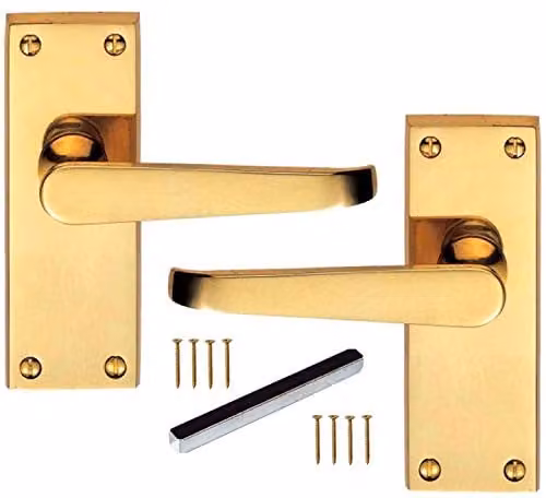 Golden Grace Polished Electro Brass Gold Straight Lever Latch Door Handle, W: 120 mm, D: 40 mm