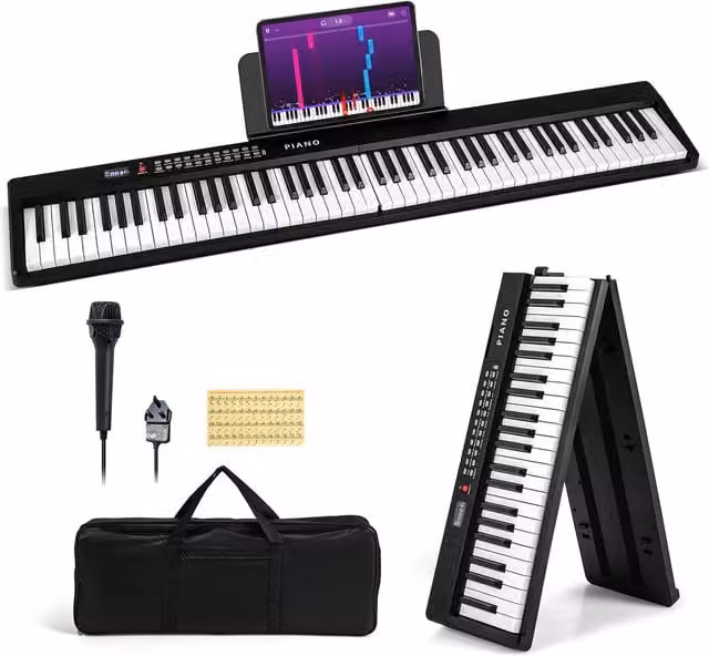 Costway 88 Key Foldable Electric MIDI Keyboard Piano, Black