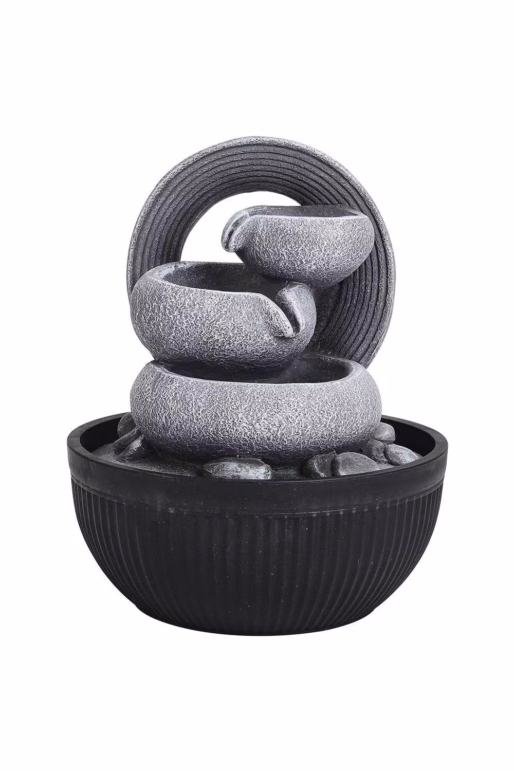 H&O Direct Round Tabletop Resin Water Fountain with LED Light in Grey, W/D/H: 25.0 x 21.0 x 25.0 cm – 3