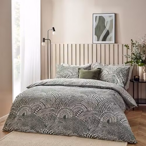 HOEM Nola Abstract Geometric Reversible Duvet Cover Set, Green, 200 x 200 cm