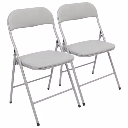 Harbour Housewares Fabric Padded Metal Folding Chairs in Grey, Set of 2