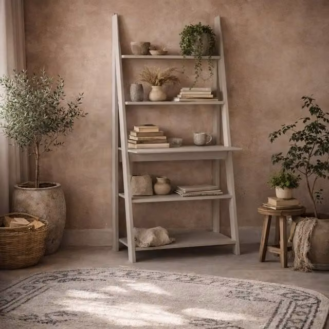 Wyld Haus Athy Grey Ladder Writing Desk with 5 Shelves W/D/H: 84.0 x 50.0 x 175.4 cm