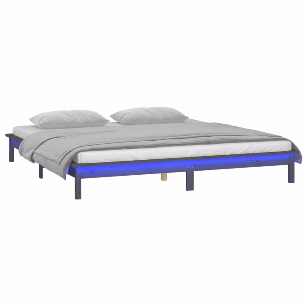 Berkfield Home Grey Solid Pine Wood LED Bed Frame with USB Charging Port, W/D/H: 120 x 190 cm – 3