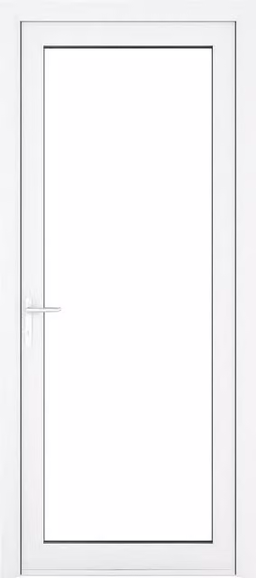 Crystal Direct White uPVC Single Door with Full Glass Insert, Right Hand, W: 84.0 cm, H: 209.0 cm