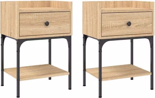 Berkfield Home Set of 2 Sonoma Oak Bedside Tables in Light Brown, W/D/H: 40.5 x 31 x 60 cm