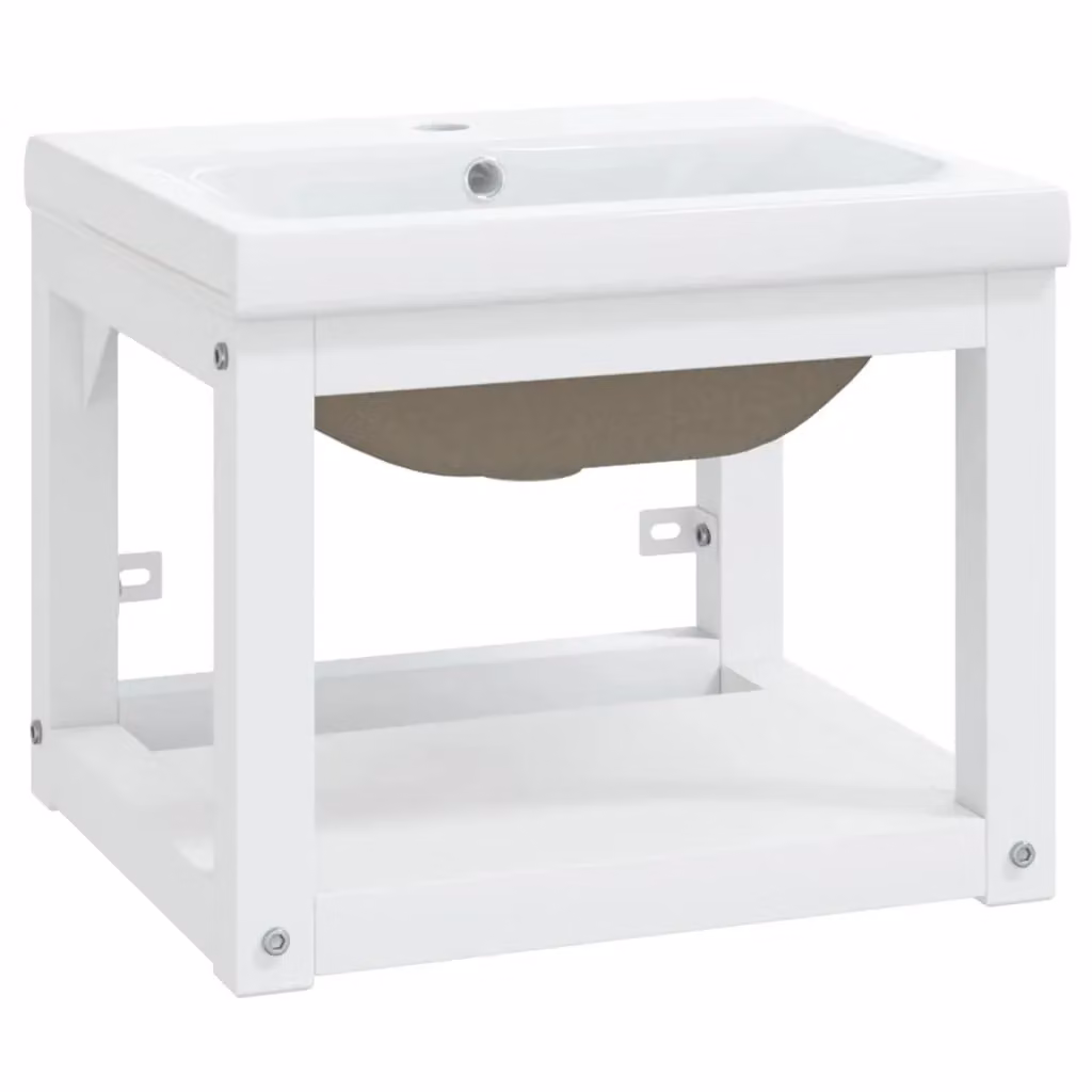 Berkfield Home Modern White Iron Bathroom Washbasin Frame with Ceramic Basin – 2