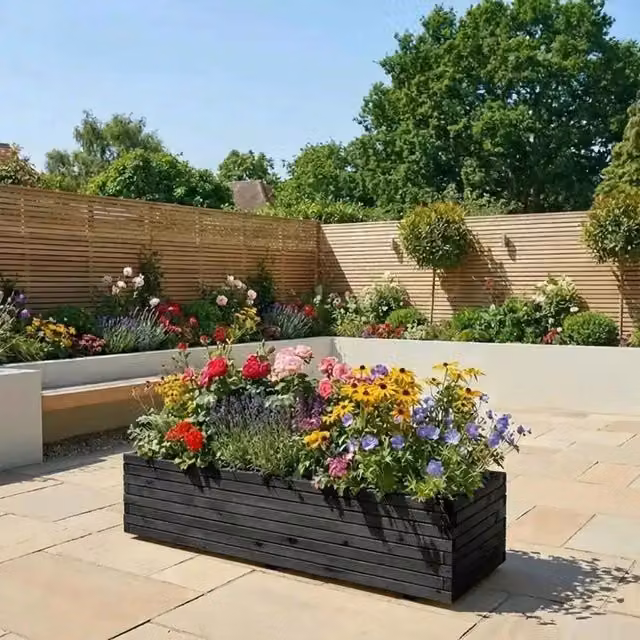 Black Pine Wooden Trough Planter with Feet, Black, W: 200 cm