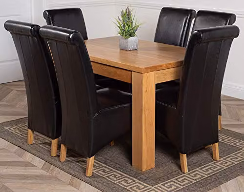 Thats Furniture Dakota Oak Dining Table and 6 Montana Black Leather Chairs Set, W: 127 cm, D: 82 cm, H: 77 cm – 1