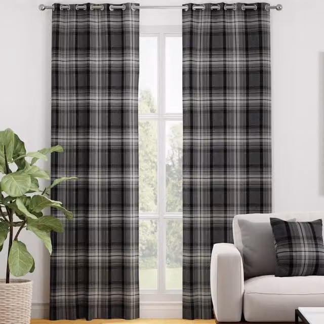 Terrys Highland Check Made to Measure Blackout Fabric Curtain Panel in Grey and Black