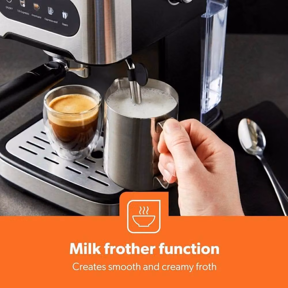 FLAVORA Bar Espresso Machine and Milk Frother with Steam Wand, 1350W, Black, W: 100 cm, D: 60 cm – 2