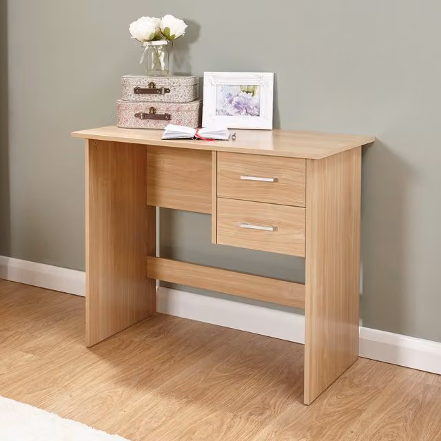 GFW Panama Modern Oak 2 Drawer Writing Desk