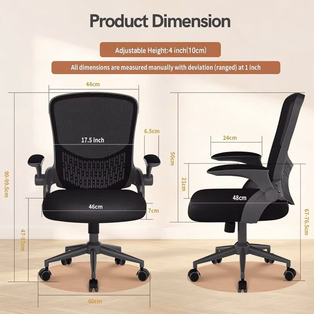 Gartistgo Ergonomic Mesh Office Chair with Flip-Up Arms and Storage Back in Black – 7